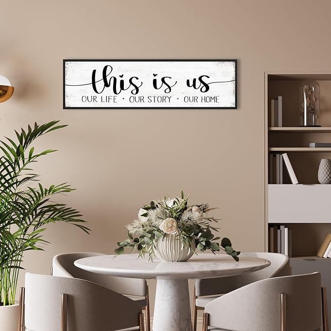 This Is Us Sign Wall Decor: Family Signs for Home Decor Living Room Wall Art Framed 16"x48"Large Farmhouse Rustic Home Sign Wall Decor Above Bed,Country Wall Plaques Hanging Master Bedroom Decor
