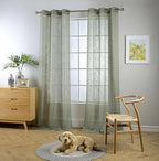 MIUCO Semi Sheer Curtains Poly Linen Textured Solid Grommet Curtains 95 Inches Long for Bedroom 2 Panels (2 x 37 Wide x 95" Long) Sage