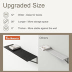 36"W x 12"D Floating Shelves, Black Deep Floating Shelves for Wall with Brackets, 12 Inch Deep Wall Shelves for Books, Wide Display Storage Shelves for Bathroom, Living Room, 36 Inch Long, Set of 2