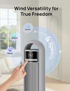 Dreo Tower Fan for Bedroom, 90° Oscillating Fan, Standing Fan with 3 Modes, 4 Speeds, 8H Timer Cooling Fans for Home, Living Room, Office, Grey, TF117
