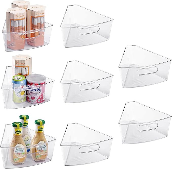 Oubonun Lazy Susan Organizers Set of 8, 11.6’’ x 10.2’’ x 4.1’' Plastic Transparent Kitchen Cabinet Storage Bins with Handle, 4.1" Deep Container, 1/8 Wedge - Food Safe, without BPA