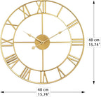 Large Modern Metal Wall Clocks Rustic Round Silent Non Ticking Battery Operated Roman Numerals Clock for Living Room/Bedroom/Kitchen Wall Decor-(Gold, 40cm)