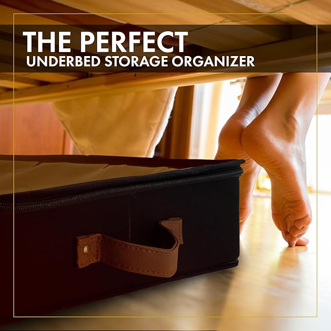 HOMELUX THEORY 2pc Under Bed Storage Containers, Bedroom Under the Bed Drawer Storage Organizer with Bins and Lids, Medium Underbed Clothes Storage Box Ideal for Blanket, Fabric, & Shoes (Black)