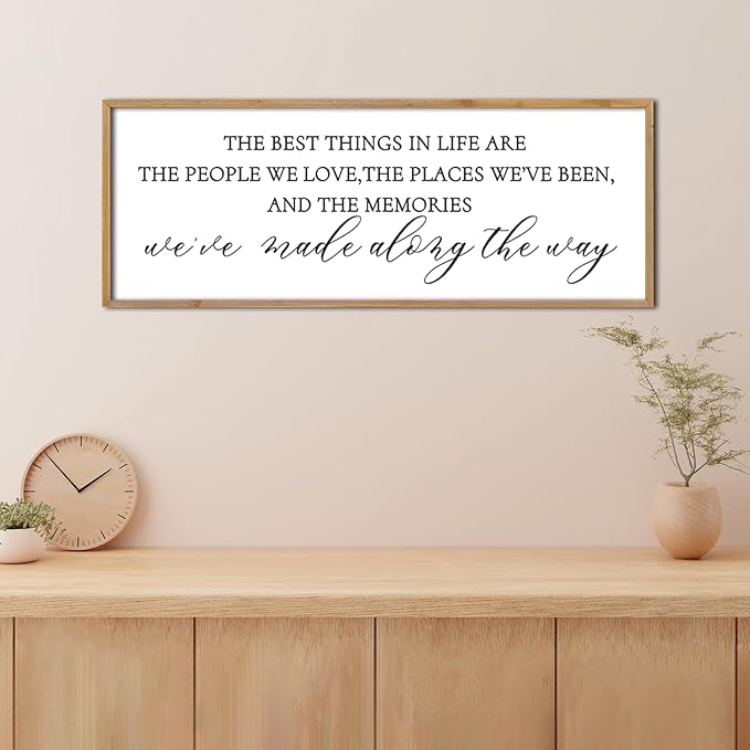 The Best Things in Life Wall Decor Sign 40 x 15 Inch Memories Inspirational Quotes Wood Framed Family Entryway Living Room Home Wall Art for Farmhouse Bedroom Room (Wood)