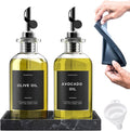 Olive Oil Dispenser Bottle For Kitchen With Silicone Tray & 40 Labels, Soy Sauce Dispenser, Coffee Syrup Dispenser, Olive Oil Bottles Set Of 2, Black