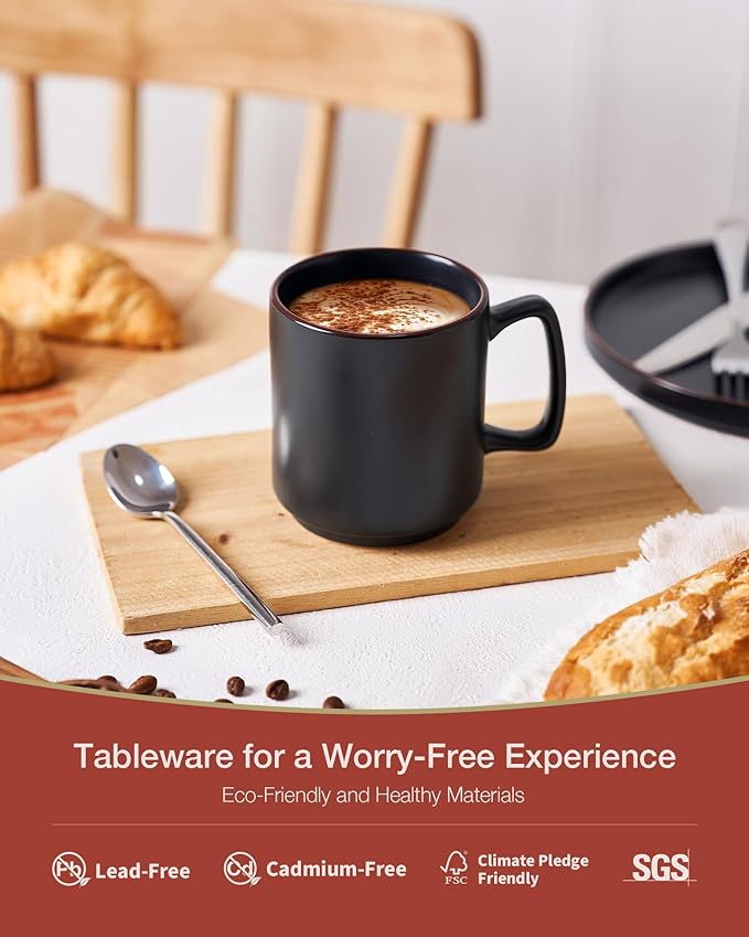 famiware Coffee Mugs Set of 4, Nebula 14oz Coffee Mugs, Ceramic Cup Set with Handle for Latte, Tea, Milk, Cappuccino, Cocoa, Matte Black