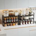 Expandable,Stackable Spice Rack,Seasoning Organizer and Storage,Spices Jar Racks for Cabinet,Countertop, Metal Pantry, Cupboard,Laundry Storages,Heavy Duty(1 Pack/Medium/Black)