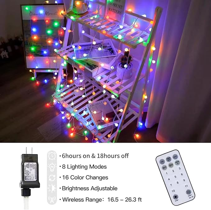 Globe String Lights,Multicolor 116 Feet 200 led 11 Lighting Modes Fairy String Lights with Remote,Waterproof Mini Globe Lights Decorn for Indoor Outdoor Party Wedding Christmas Tree Garden