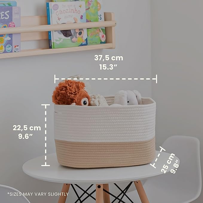 OrganiHaus Woven Storage Baskets for Organizing, Cotton Rope Organizer Bins for Shelves, Closet & Nursery, Dog Toy Basket, Decorative Bins for Toys, Towels & Books - 15x10x9, Honey/Off-White