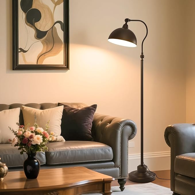 Bright Reading Floor Lamp with Remote Control and Bluetooth Dimming,Rustic Vintage Living Room Bedroom Bedside Office Study Library Adjustable Black Standing Warm Lights, Mid Century Modern Home Decor