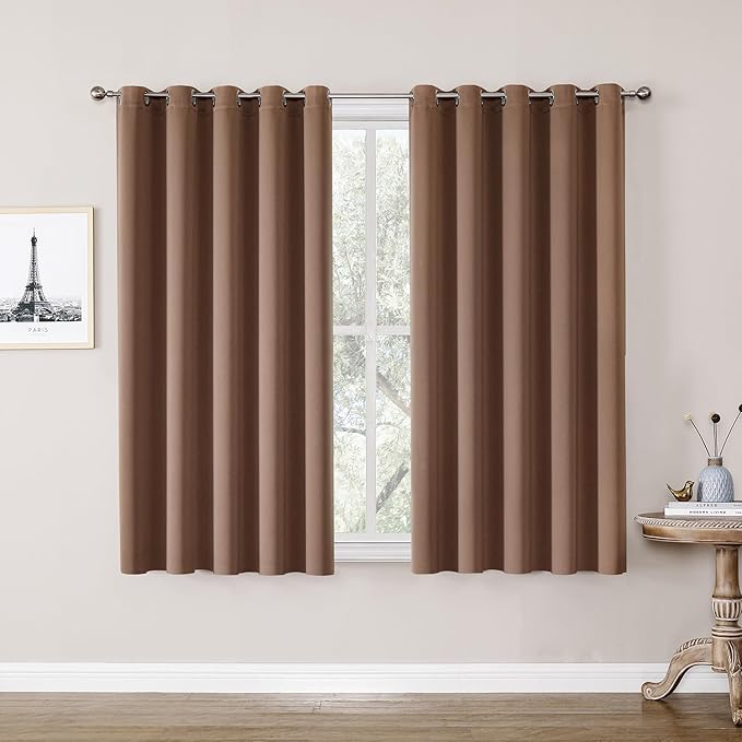 ChrisDowa Blackout Curtains 70 inches Wide for Bedroom - 2 Panels Set Extra Wide Grommet Thermal Insulated Room Darkening Curtains for Living Room (Cappuccino, 70 x 63 Inch)