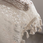 Sutuo Home Boho Curtain Crochet Lace Semi-Sheer Florals Hollow Knitted Handmade Tassels, Rod Pocket Window Treatment Vintage Rustic Farmhouse Drapes for Living Bedroom, 1 Panel 59" W x 96" L, Beige