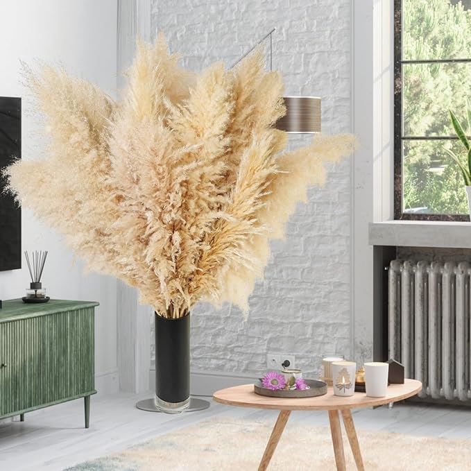 10 PCS 40" Tall Pampas Grass Stems in Natural Beige, Add a Boho Touch to Your Space—Pompas Grass Ideal for Floral Arrangements, Floor Vases, Weddings, and Creating a Bohemian Ambiance at Home.