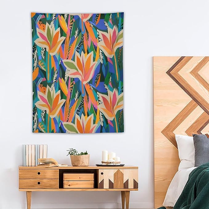 ICMOLYYENLO Boho Green Leaves Tapestry, Mid Century Abstract Tropical Palm Leaves Modern Minimalist Geometric Wall Hanging, Neutral Home Decor Art for Living Room Bedroom Dorm 30x40 Inch