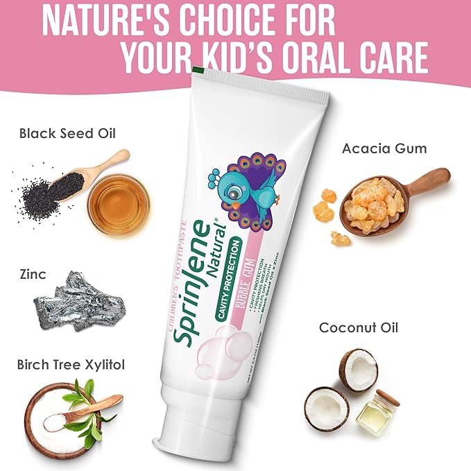 SprinJene Natural Kids Toothpaste, Bubblegum | Natural Children’s Toothpaste for Cavity Protection | Fluoride Toothpaste for Toddlers | 1 Pack