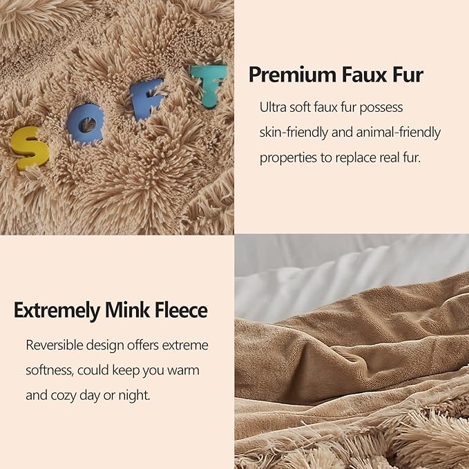 GONAAP Fuzzy Faux Fur Throw Blanket Twin Size Brown Super Soft Cozy Plush Fuzzy Shaggy Blanket for Couch Sofa Bed (Brown, Twin(60"x80"))