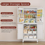 75" H Metal Storage Cabinet, Pantry with 6 Door Shelves and 4 Adjustable Shelves, Leveling Foot for Kitchen, Living Room and Dinning Room, White