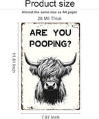 ALKB Funny Highland Cow Are You Pooping Metal Signs Vintage Farmhouse Bathroom Wall Decor Highland Cow Lovers Gift 8 x 12 Inch