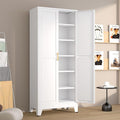 Metal Pantry Cabinet with 2 Doors and 5 Adjustable Shelves, 75" Kitchen Storage cabinets with Gold Handles, Versatile Storage for Laundry Room, Living Room, Bathroom, Dinning Room, Utility Room-White