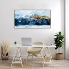Framed Canvas Wall Art Indigo Abstract Mountain Pictures Wall Decor Blue Grey Orange Mountain Peaks Canvas Painting Prints Modern Abstract Artwork for Living Room Bedroom Decoration 24" x 48"