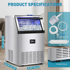Commercial Ice Maker Machine, 175Lbs/24H with 45Lbs Storage, 55Pcs Clear Ice Cubes in 8-15Mins, Freestanding Stainless Steel Ice Machine for Home, Bar, Party, Office - Fast Ice Making & Easy to Clean