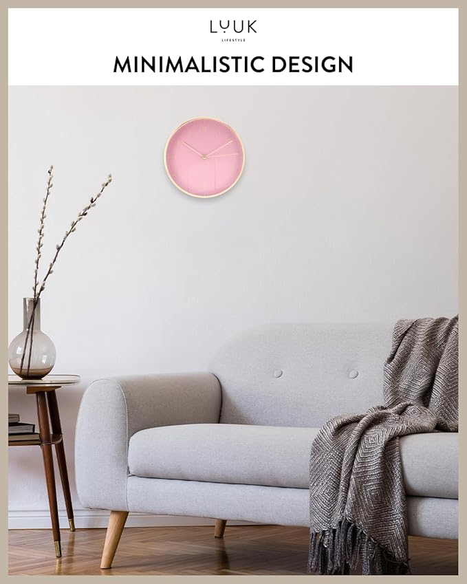 LUUK LIFESTYLE Elegant Wall Clock with Silent Movement, Modern and Minimalist Design, Gift idea for Moving-in, Decoration, in Pink and Gold
