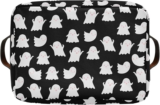 Storage Basket Bin Halloween Ghosts Organizer Basket Collapsible Shelf Basket Cube with handle for Nursery Bedroom Bathroom (white 24)