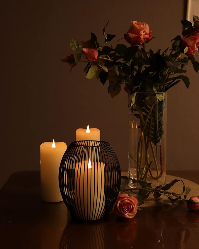 Flickering Flameless Candles with 3D Moving Flame Set of 3(H 5" 6" 7" x D 3"), Last 1000+ Hours Battery Operated Candles with Remote Timer, Ivory Real Wax Electric LED Pillar Candles