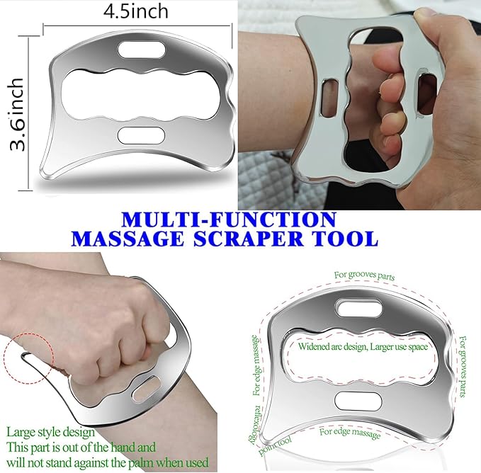 Stainless Steel Muscle Scraper Tool Set, 4-Piece Professional Scraping Tool Physical Therapy Kit with Carrying Case