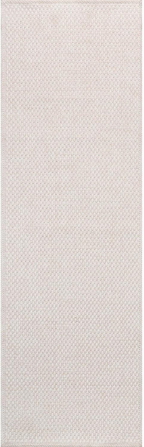 CAMILSON Indoor and Outdoor Runner Rug Off-White Solid Woven Design Easy-Cleaning Non Shedding Farmhouse Living Room Bedroom Garden Patio and Kitchen Washable Outside Carpet Alfombras (2x7)