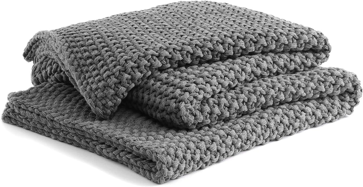 YnM Chunky Cotton Knit Throw Blanket, Cable Knit Throws for Bed Couch Sofa, Comfy & Relaxing, Decorative Piece for Farmhouse Modern Boho Rustic Scandinavian Chic Vibe, Moon Grey 50x60 Inches
