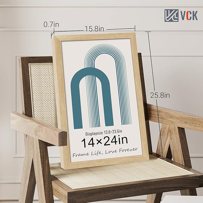 VCK 14x24 Oak Wood Frame for Picture, Natural Solid Wood Photo Frames 3 Pack, Wall Gallery Frame
