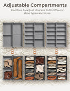 StorageWorks Under Bed Shoe Storage Organizer, Underbed Shoes Container with Adjustable Dividers, Shoe Storage Basket with Cover, Grey, 2-Pack, Space-Saving Shoe Box Fits up to 24 Pairs