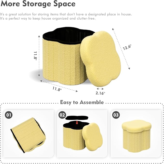 B FSOBEIIALEO Storage Ottoman Cube, Flowers Shaped Ottomans with Storage Foot Stool Footrest for Lving Room, Boucle Ottoman Seat for Dorm Room,Faux Teddy Fur, Yellow 12.6"x12.6"x12.6"