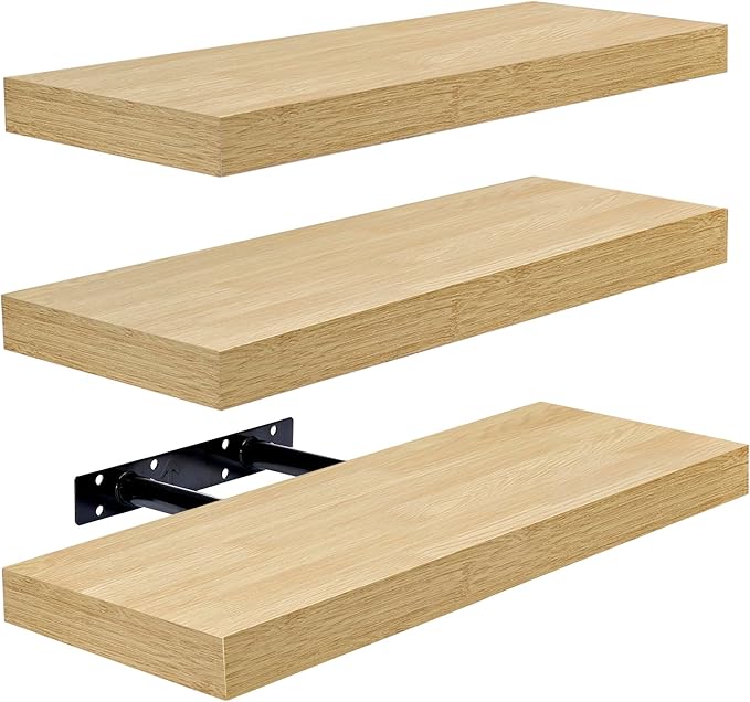 Sorbus Floating Shelves for Wall, Bathroom Shelves Wall Mounted for Kitchen, Bedroom, Bathroom Storage Over Toilet, Hanging Book Shelf for Wall Home Decor Living Room (Maple Wood, 3 Pack)