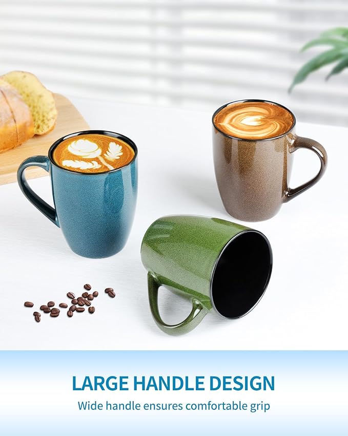 Ceramic Coffee Mugs 12oz, Set of 6 - Large With Handle for Men, Women, Dad, Mom - Modern Cups for Tea, Latte, Cappuccino, Cocoa (6 Pack)