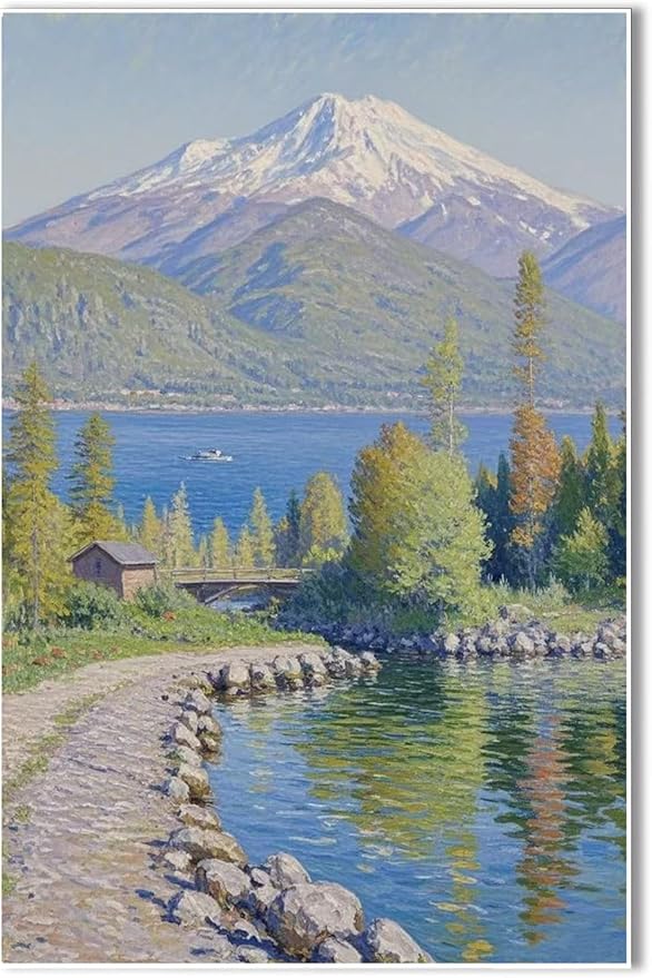 Color harmony mountain scenery blue sky lake wall painting suitable for living room natural scenery painting suitable for bedroom home decoration