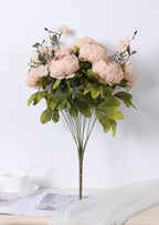 Duovlo Artificial Peony Silk Flowers Fake Flowers Vintage Wedding Home Decoration,Pack of 1 (Light Champagne)