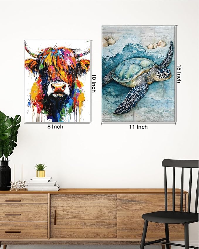 Coastal Sea Turtle Canvas Wall Art Turtle Nautical Ocean Theme Print Poster Framed Picture Painting for Home Beach House Bedroom Wall Decor 11x15 Inch