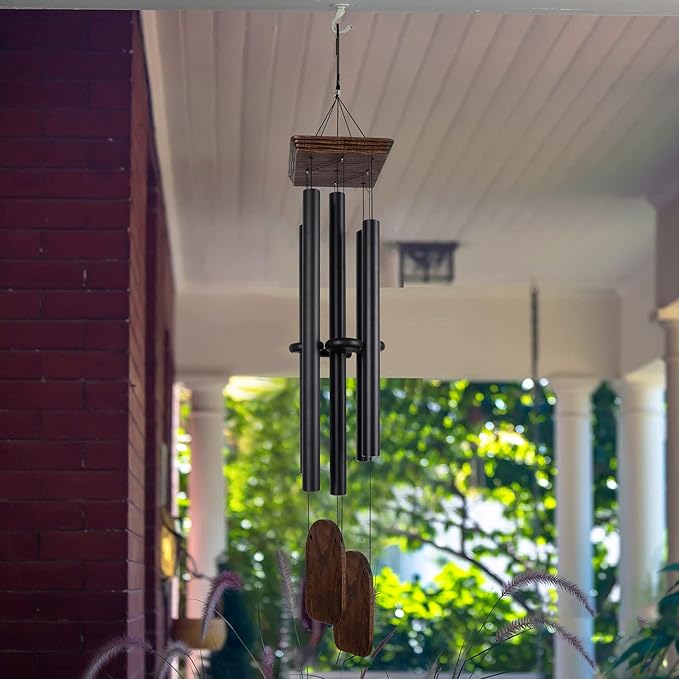 48" Large Wind Chimes for Outside Deep Tone, Wood Wind Chimes Outdoor Clearance, Memorial Gifts for Mother's Day and Christmas, Outdoor Decor for Garden, Patio, Yard(Big Wind Chime, Black)