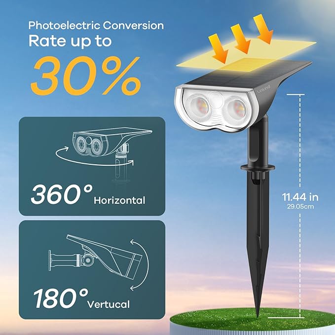 Linkind Solar Lights Outdoor Waterproof IP67, StarRay Dusk-to-Dawn Outdoor Solar Lights, 3 Lighting Modes Solar Spot Lights Outdoor for Garden, Yard, Landscape (Daylight, 2 Pack)