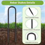 Rebar-Stakes-12-Inch, Ground Stakes Heavy Duty U-Hook Black Coated Anti-Rust Heavy Duty Ground Anchors for Garden Dog Fence Chicken Coop Christmas Decorations Deer Fence 12pcs