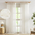 FMFUNCTEX Linen Sheer Pinch Pleated Curtains for Living Room, Linen Flax Beige 108 Inches Long Sheer Curtain See Through Panels for Bedroom, Natural Window Drapes for Farmhouse, Rod Pocket 2 Panels