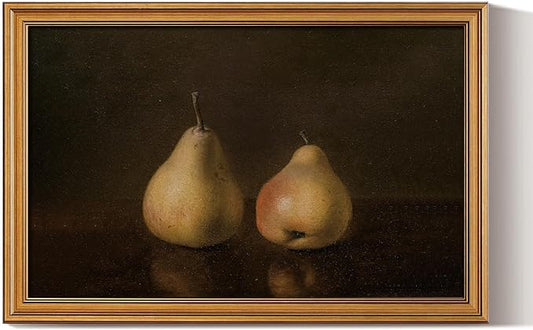 HUARCEY Gold Framed Vintage Wall Art for Living Room, Pear Fruits Painting Prints Shelf Decor for Kitchen, Aesthetic Bedroom Wall Art Decor, Christmas Gift for Friends or Family (Two Pears 16"x24")