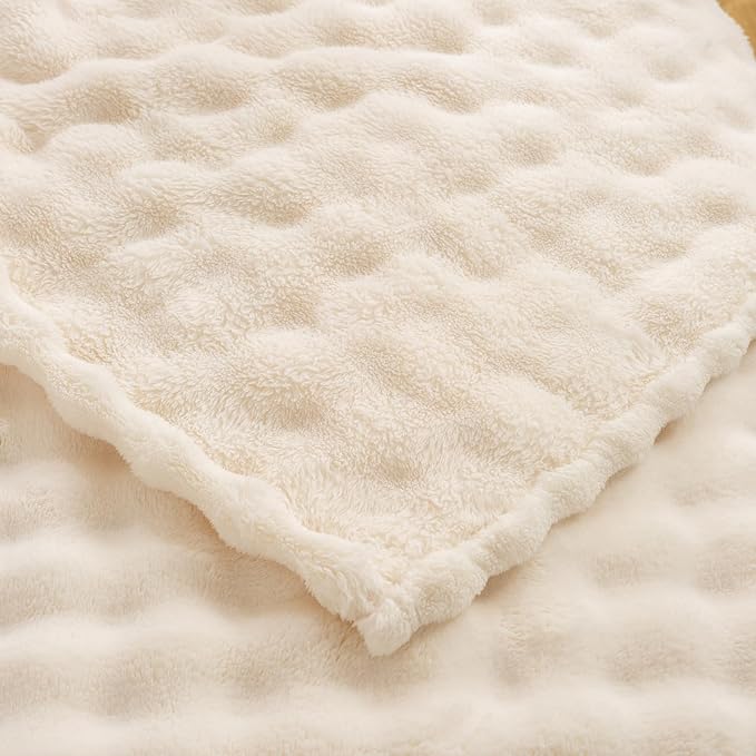YUSOKI Luxury 3D Bubble Throw Blanket 3.1lb,All Ages,Home Decoration, (Ivory,60 * 80inches)