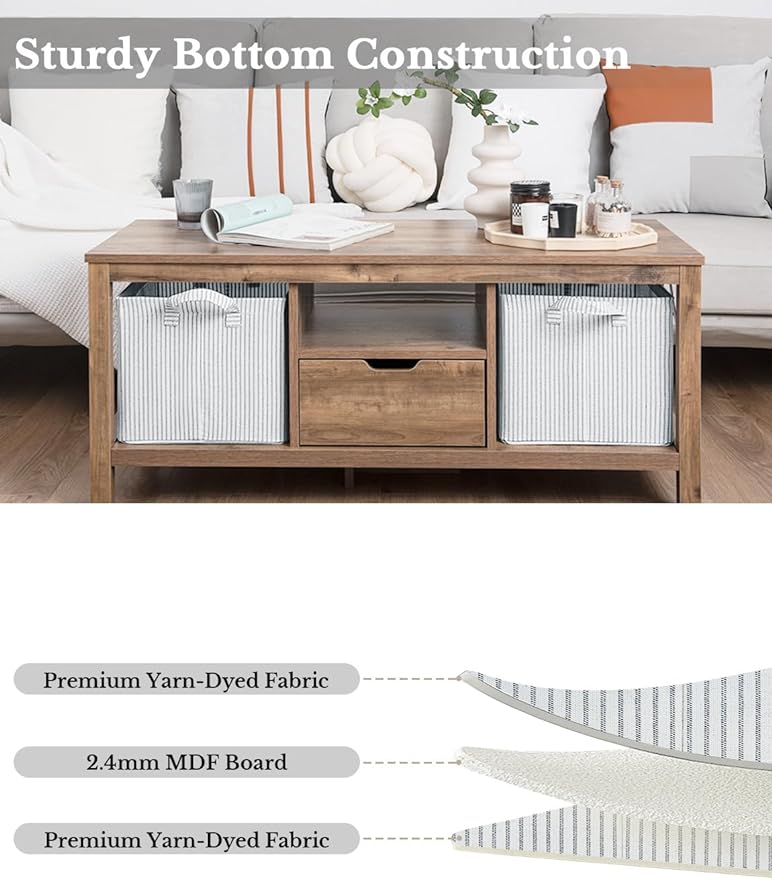 StorageWorks Storage Bins, Fabric Storage Bins for Shelves, Large Storage Baskets with Metal Frame, Closet Baskets and Bins with Handles, Gray and White Stripes, 2-Pack