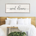 Sweet Dreams Wall Decor Above Bed 32''×12'' Master Bedroom Large Sweet Dreams Sign Farmhouse Wall Decor Guest Room Wood Rustic Framed Wall Art Hanging Decoration (White)