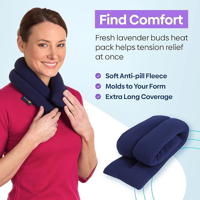 SunnyBay Microwave Heating Pad, Microwavable Heated Neck and Shoulder Wrap, Soothing Weighted Moist Heat or Ice Pack with Flaxseed and Lavender, FSA HSA Eligible, 26x5 Inches, 2.5 lbs, Navy Blue