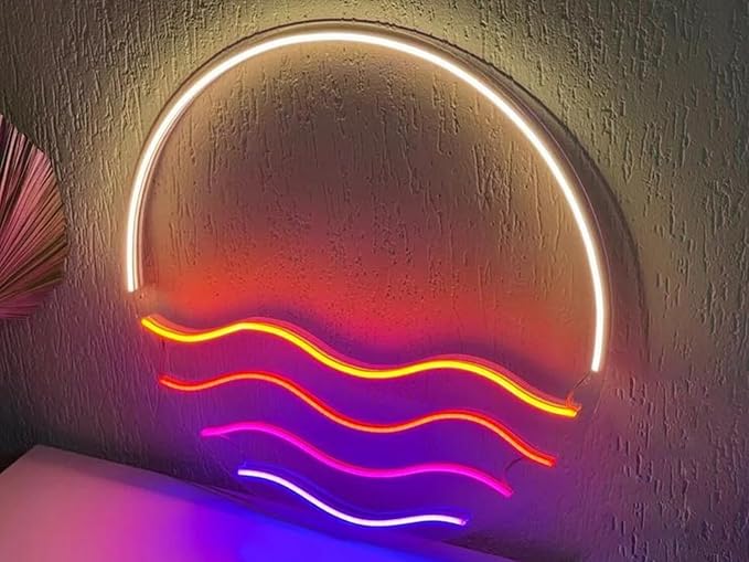 LED Decorative Lights USB Mountains Sunrise Sunset Led Neon Signs Home Decoration Wall Art Holiday Gift Brightness Adjustable 15''x15''