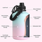 DRINCO Stainless Steel Water Bottle Spout Lid Vacuum Insulated Double Wall Water Bottle Wide Mouth (64oz 40oz 32oz 22oz 18oz 14oz) Leak Proof Keep Cold Sport Camping Hiking (64 oz, 64oz Macaron)